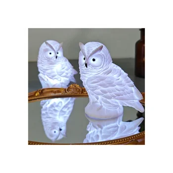 3D Large Printing Carving Owl LED Resin Plastic Electronic Animal Shape Night Light Luminous Landscape Warm White Mini Battery
