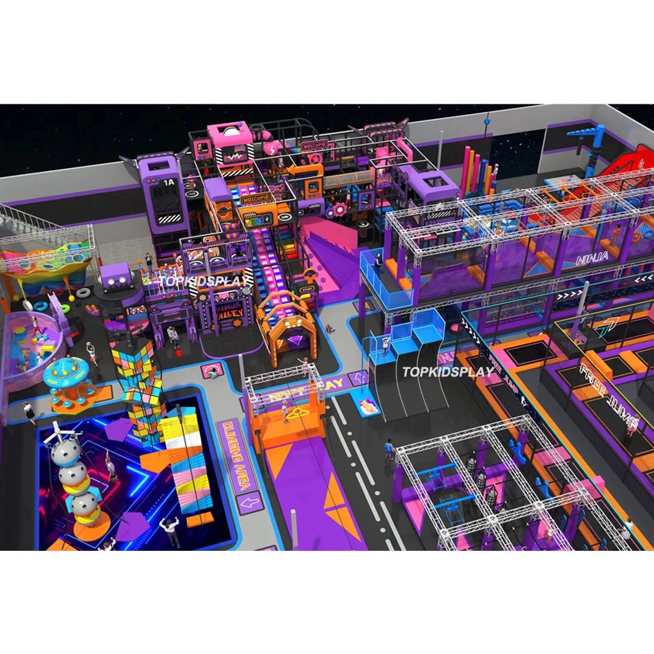 Adult Jumping Platforms Indoor Outdoor Playground Trampoline Kids Indoor with Obstacle Course & Climbing Wall