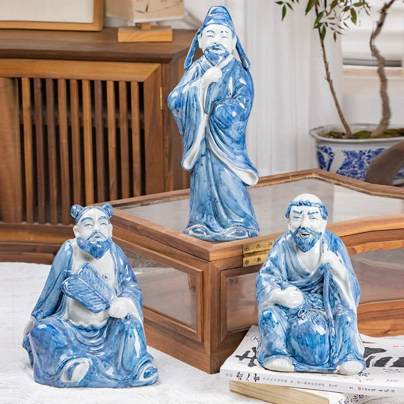 手工制作的青花瓷八仙雕像手绘中国神话人物雕塑| Alibaba.com