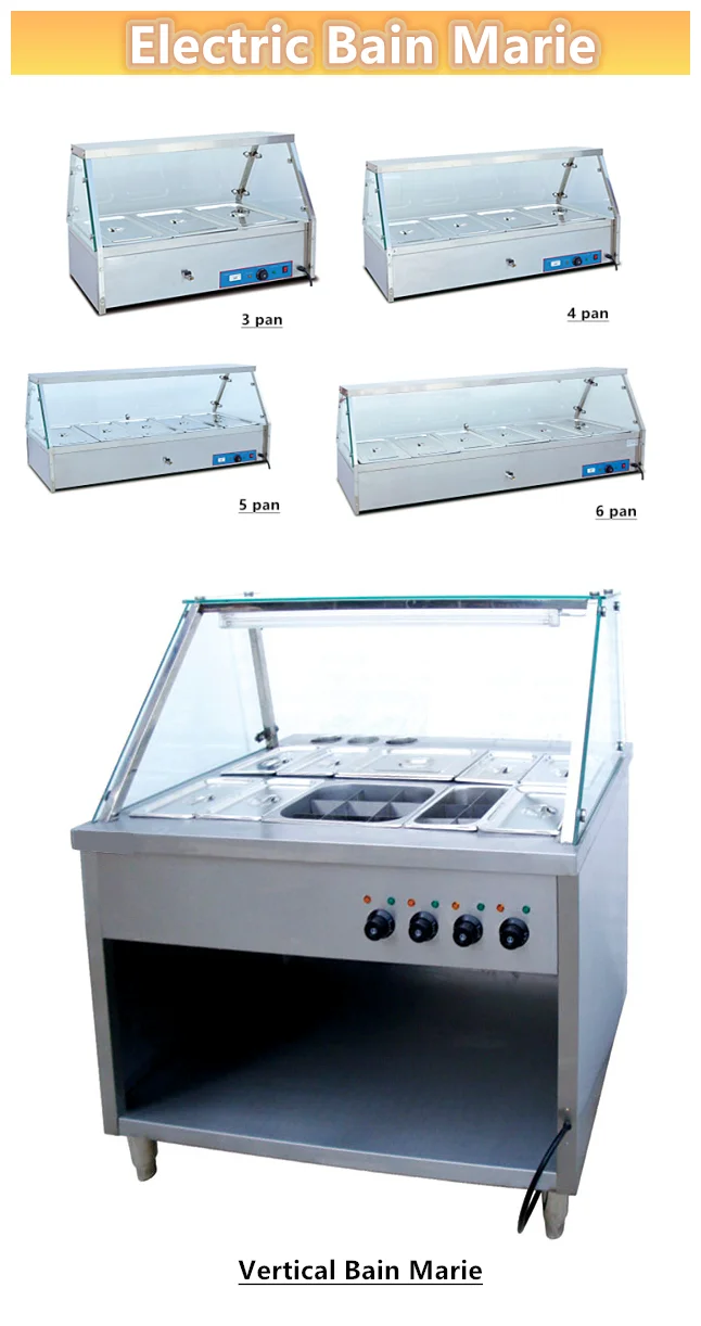 Commercial restaurant Bain marie soup wamring hot snack glass fried chicken patty pie A pastry electric food warmer set display cabinet showcase counter