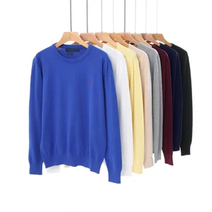 2026 Autumn and Winter Ralph Men's Pure Cotton Sweater Round Neck Solid Color Leisure Base Sweaters Thin Knitted Sweater for Men