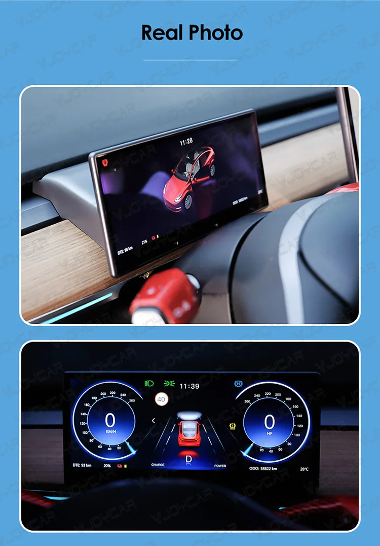 Vjoycar for Tesla Model 3 Y Highland CarPlay Dash Display 8.9 inch IPS Screen with Front View Camera Linux System for Tesla 2024