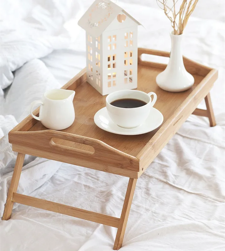 Портативный многофункциональный складной столик для пикника на открытом воздухе, офиса, дома, поднос для завтрака, закусок, настольные столы из бамбука и дерева