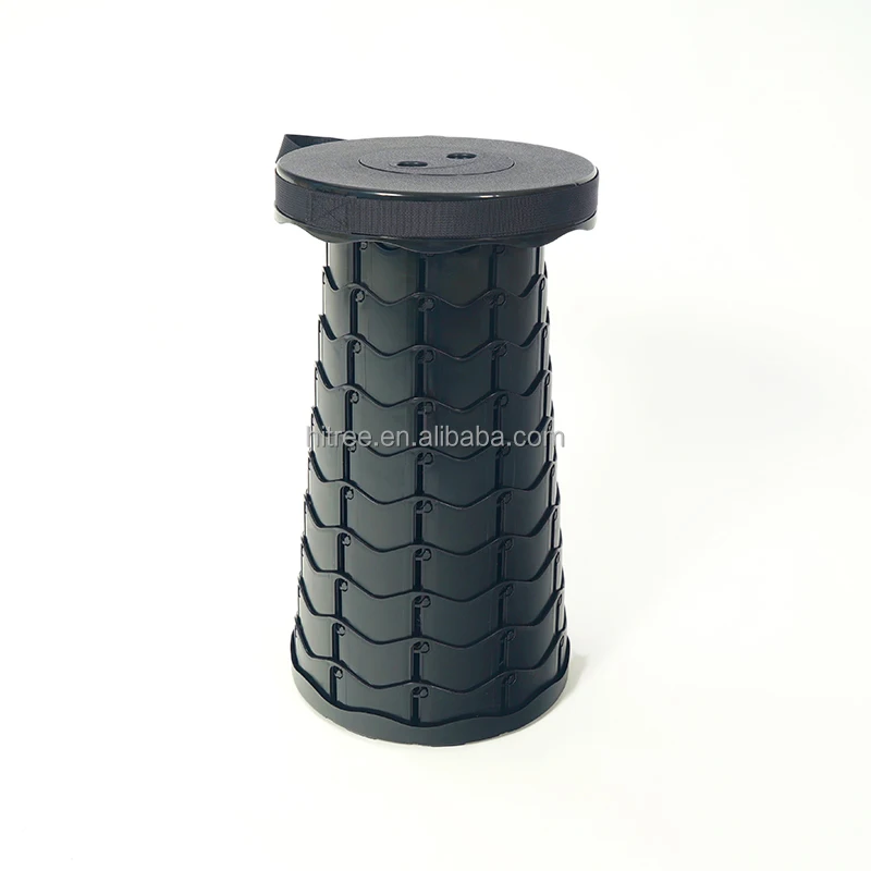 Portable Folding Telescopic Stool with Load Capacity 150kg, Black Foldable Adjustable Camping Stool Collapsible for Travel