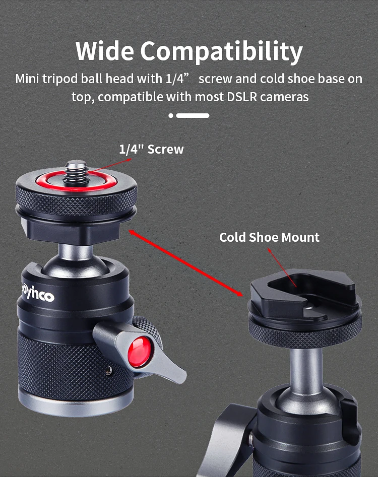 Hot Aluminum Alloy Shoe Mount Adapter 360 Degree Swivel Mini Ball Head 1/4 Tripod Screw Head Portable Camera Camcorder Smart manufacture