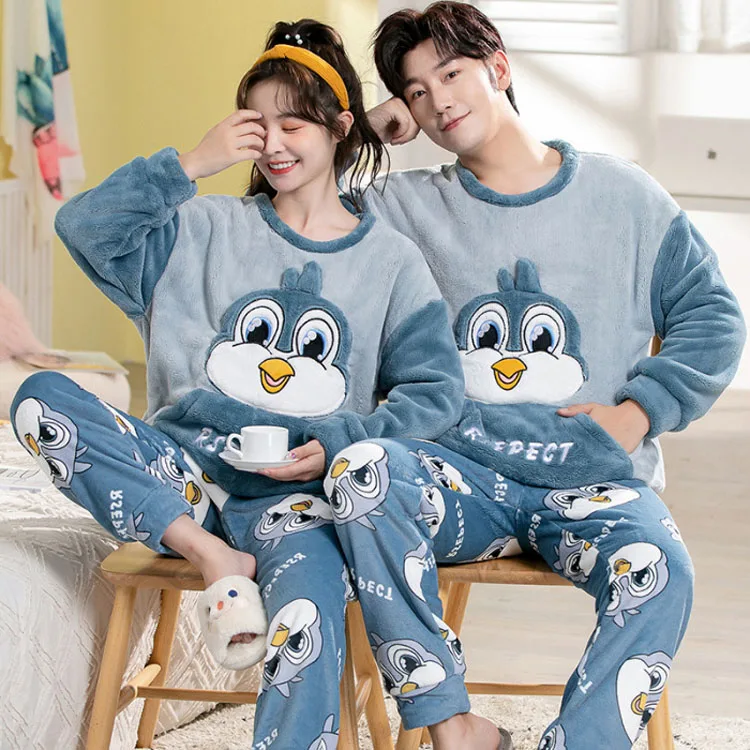 QWZNDZGR Pajamas For Couple Cotton Pajama Sets Winter Long Pijama Plus Size  House Clothes Pyjamas Women Sleepwear Men Loungewear Sleeping 