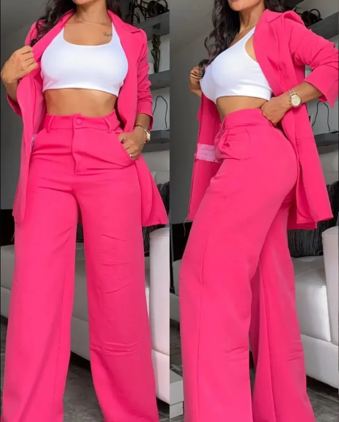 New Arrival Women Set High Quality Elegant pink Woman Set Jacket and Pants Set for Women