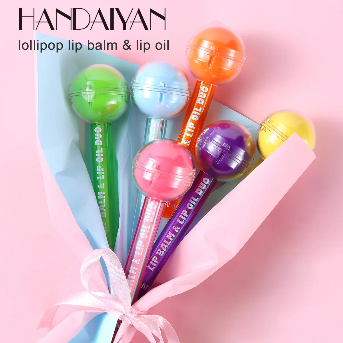 HANDAIYAN 2 in 1 Dual Use Cute Lollipop Lip Balm Color Changing Moisturizing Lipstick Lip Oil Lip Gloss