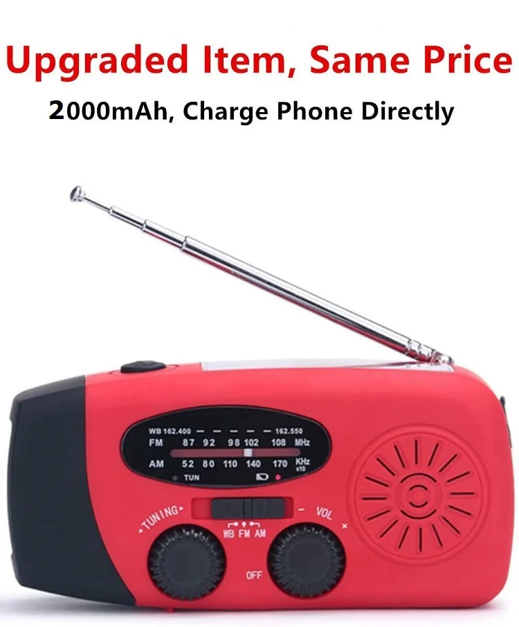 Weather Radio Solar Powered Am Wb Fm Radio 2000mah Camping Portable