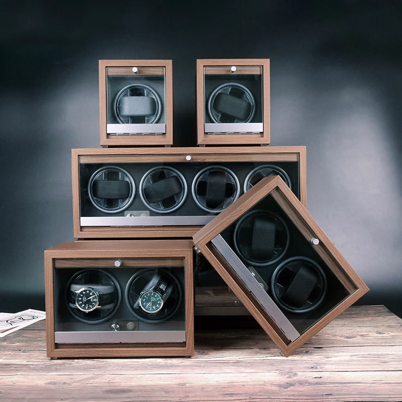 Custom Walnut Luxury Black Wood Automatic Watch Winder 4 Watches Box