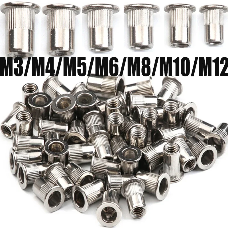 304 Stainless Steel Rivets Nuts Insert Flat Head Threaded Nut Riveter ...