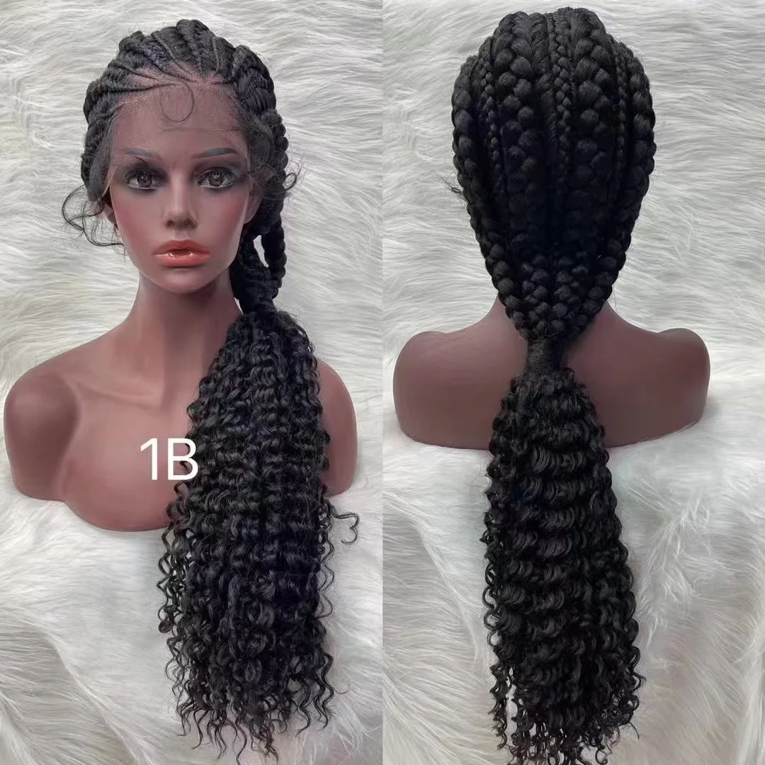 Sharopul Black 13x4 Full Lace Frontal Synthetic Braided Wigs  display picture 2