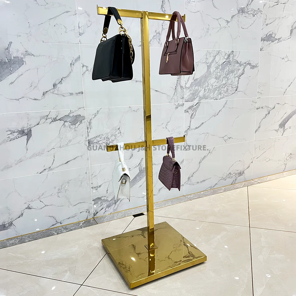 Customized Shopping Mall 2 Tier Bag Display Stand Luxury Bag Stand Display Home Hand Bag Display Stand