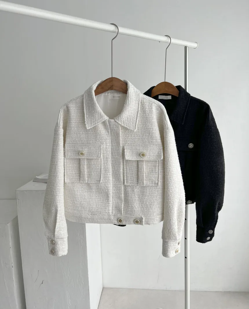 2024 Autumn New Item Lapel Double Pocket Loose and Versatile Long Sleeved Zipper Coarse Woolen Women's Coat_voghion.com