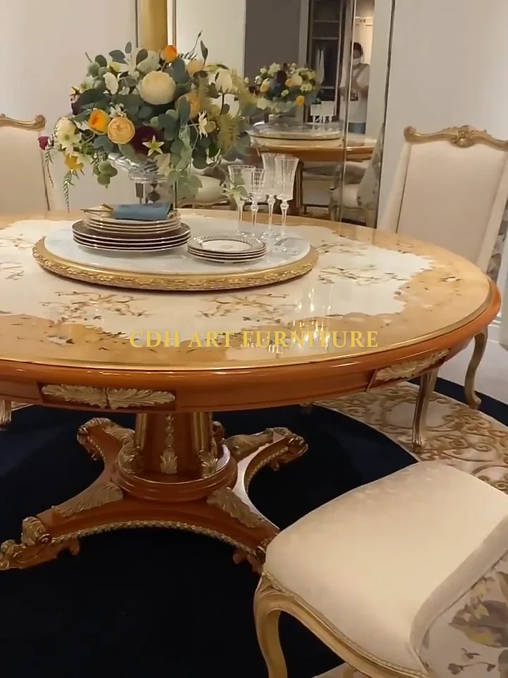 Dining Table Set Marble Top Italian Classic 4 Seater Dining Table Set