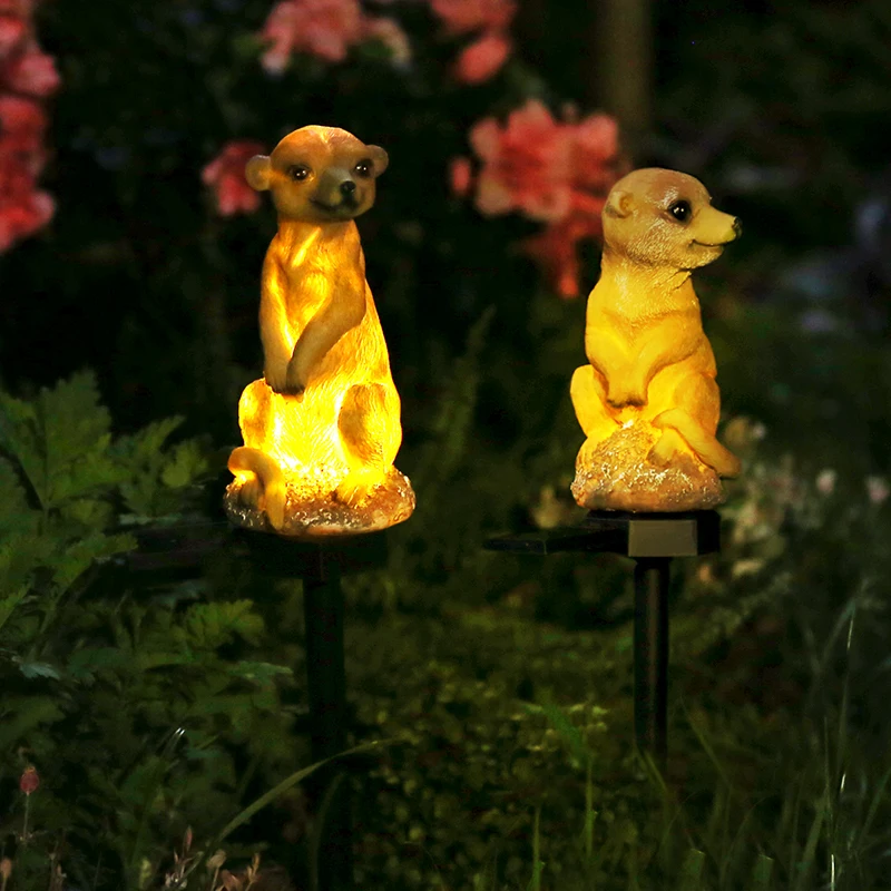 Top Selling IP65 Battery Powered Smart LED Solar Landscape Light Resin Simulation Meerkat Scenery for Garden Use