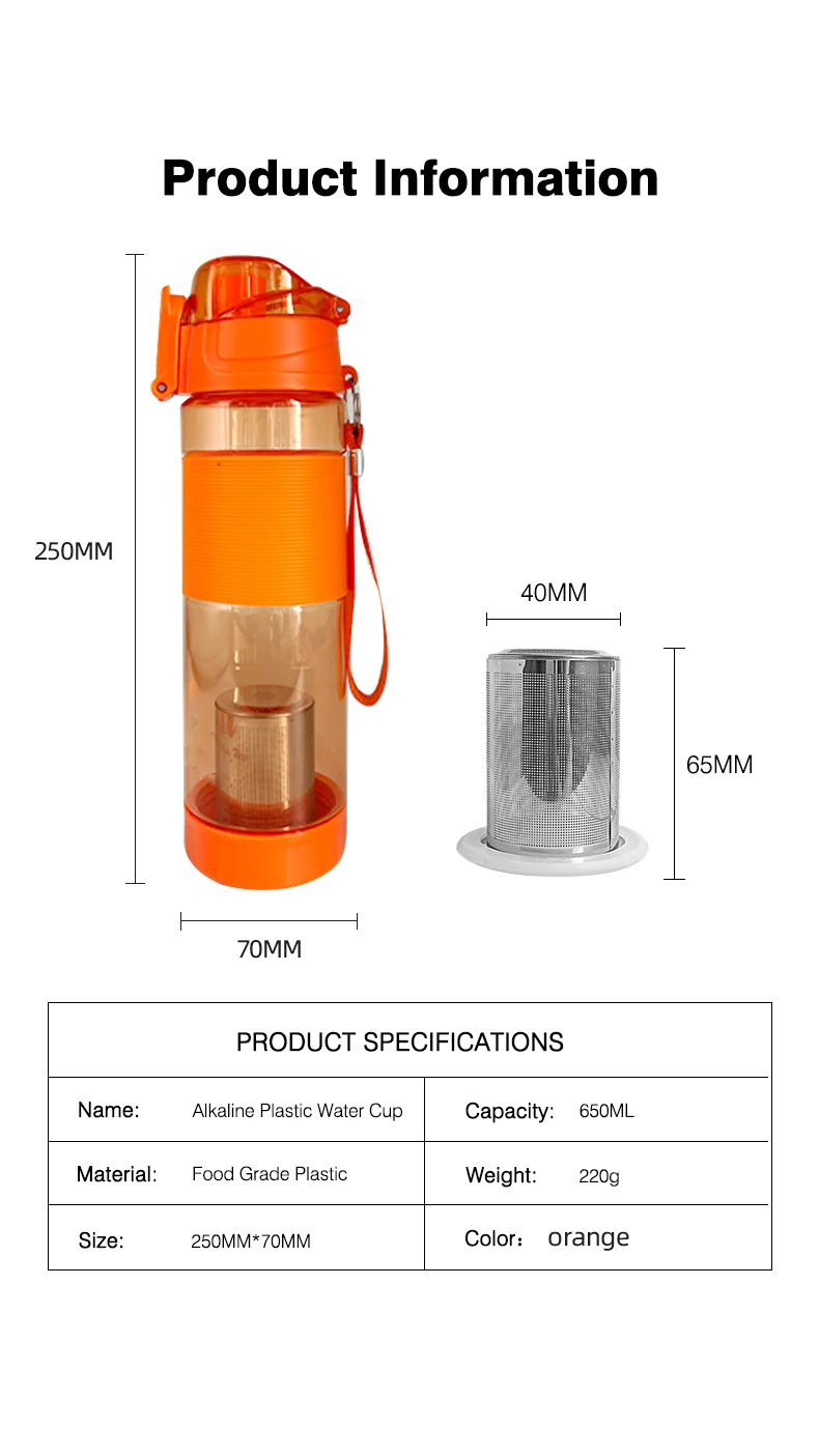 Fitness Sports Drinking Water Bottle Zinc Plastic Private Label Alkaline Water Manufacturer Alkaline Water Cup