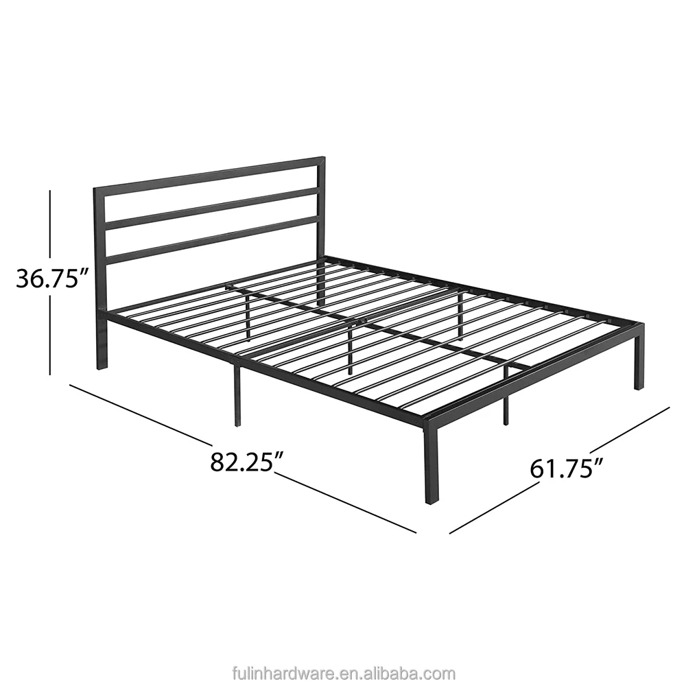 Home Queen Size Bed Frame Modern Contemporary Metal Iron Black Bed