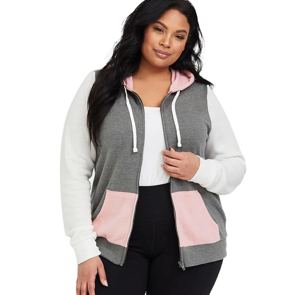 Wholesale Women's Clothing Colorblock Hooded Zip Plus Size Jackets Women -  Buy Plus Size Jackets Women,Plus Size Jackets,Plus Size Women Jackets  Product on Alibaba.com