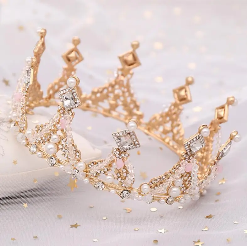 Тиары в стиле барокко для женщин винтажные золотистые украшения волос с кристаллами
