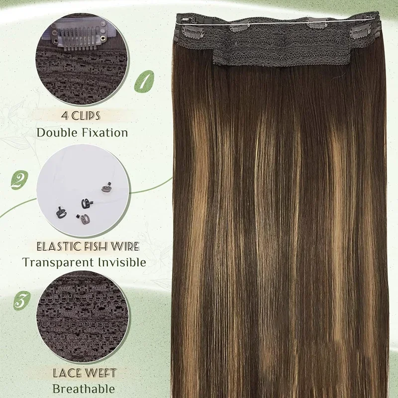 Human Hair Extensions Chocolate Brown Highlight Caramel Blonde Remy Silky Straight Fish Line Hair Extension_voghion.com