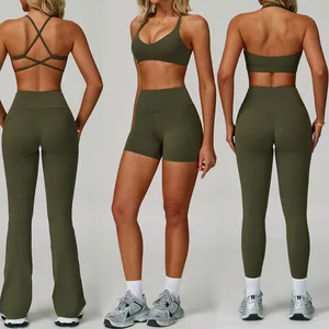 Bnice 3091 Custom Logo Two Piece Yoga Sets Women Yoga Pants Sports Bra for Fitness Gym Wear Sets Workout Flare Leggings Sets