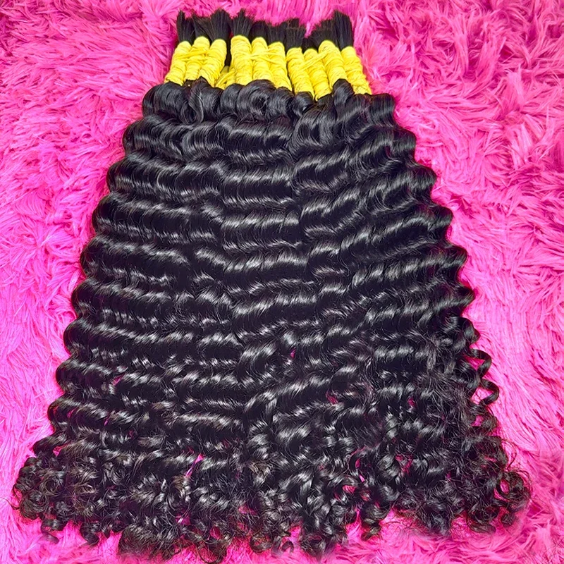 100 % menneskehår Virgin Deep Wave Curly Bulk vævning til fletning Ubehandlet 30 tommer_voghion.com