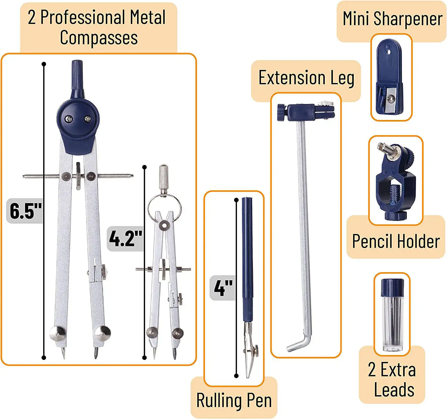 Набор прецизионных геометрических фигм для профессионального металлического компаса с Небьющимся ящиком для хранения