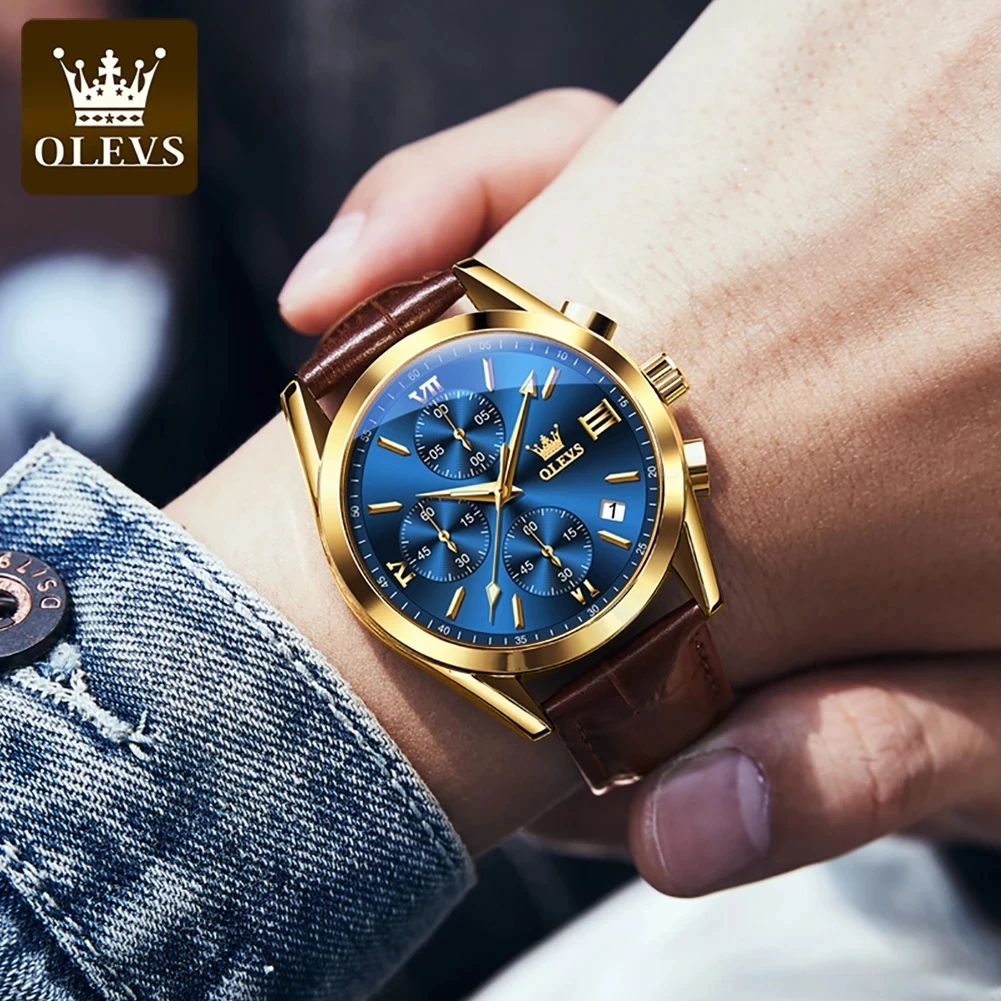 Olevs 2875 Chronograph Watch Luxury Sport (Color: Gold)