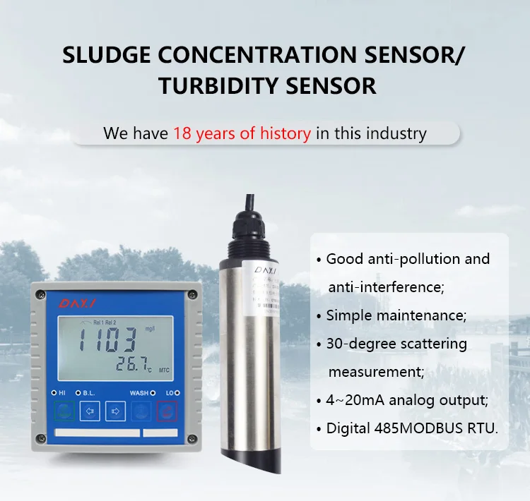 Water Quality Turbidity Sensor 4-20ma 24vdc For Aquaculture, Turbidity Probe Chlorine