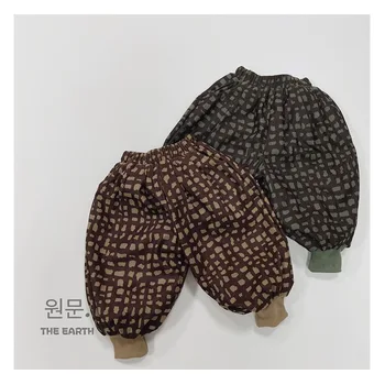 Children's corduroy and fleece pants winter new thick personality plaid style loose thermal pants