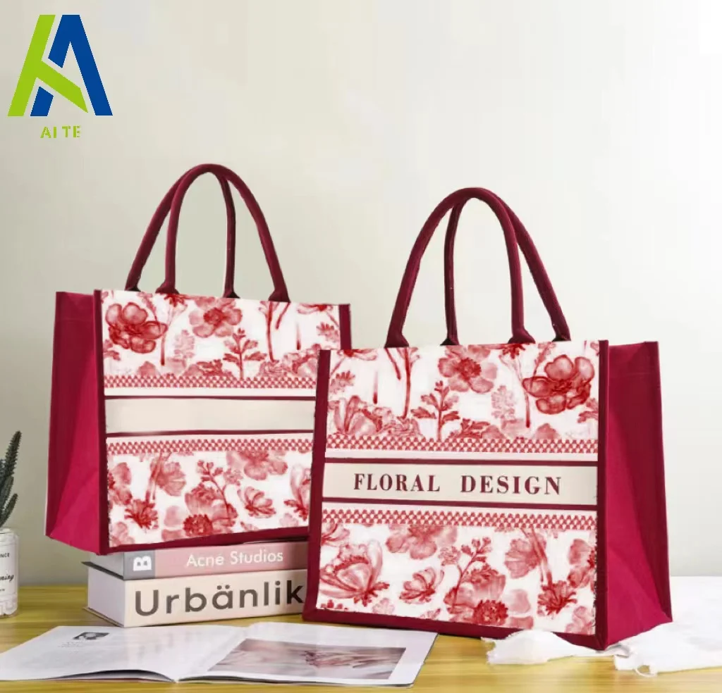 Factory Reusable Wholesale Accompaniment Bags Vintage Floral Concealed Buckle Gift Custom Canvas Tote Bags
