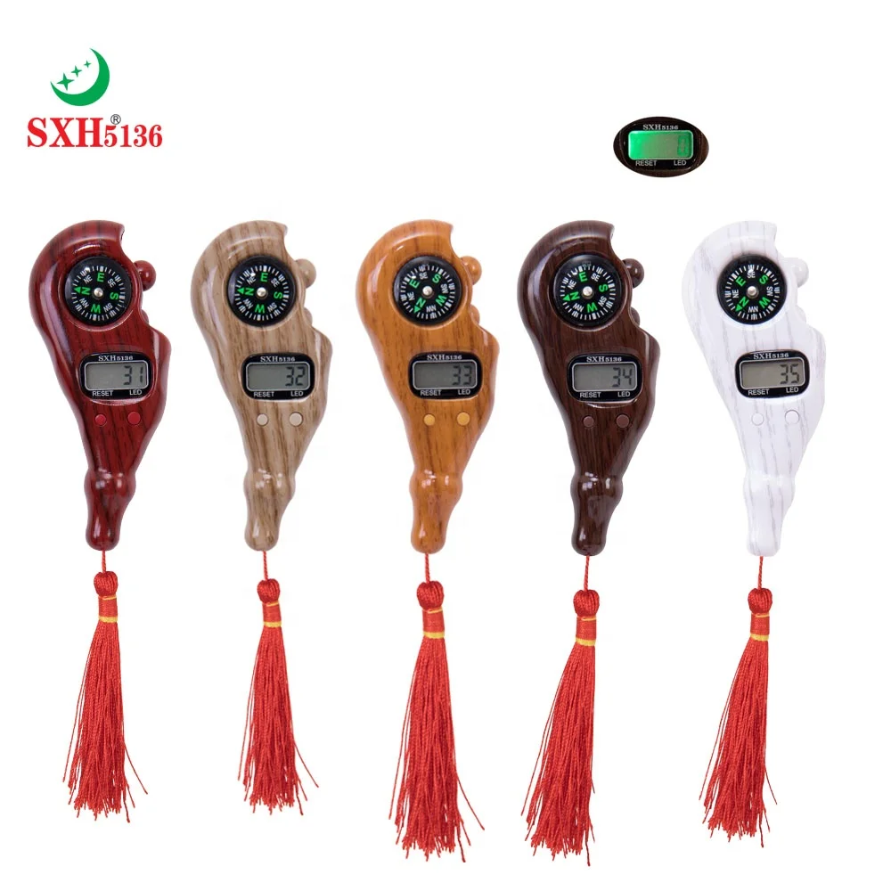 SXH5136 Factory Wholesale Electronics Tally Counter with LED  Compass Wooden Color Digital Tasbih Bead Rosary