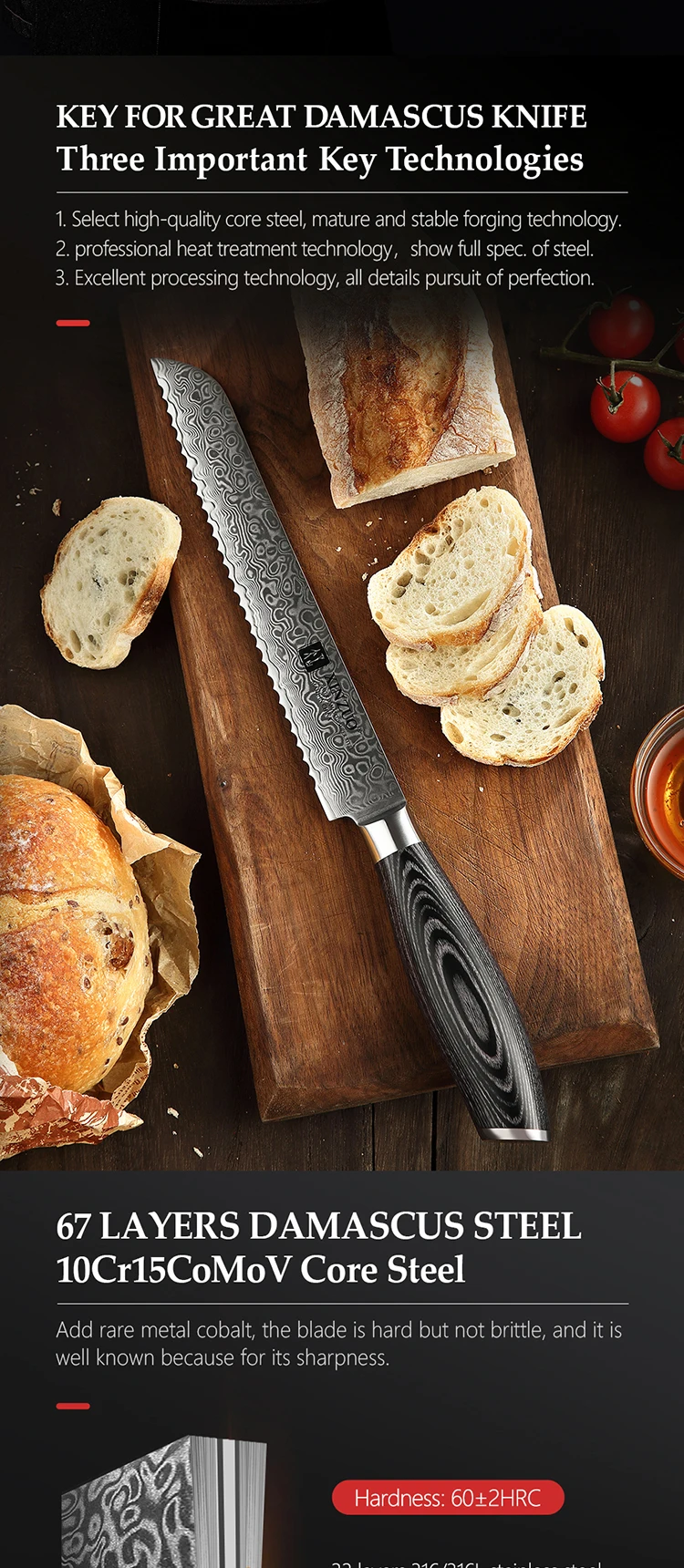 8 Inch Professional Damascus Steel Kitchen Bread Knife Buy 8 Inch