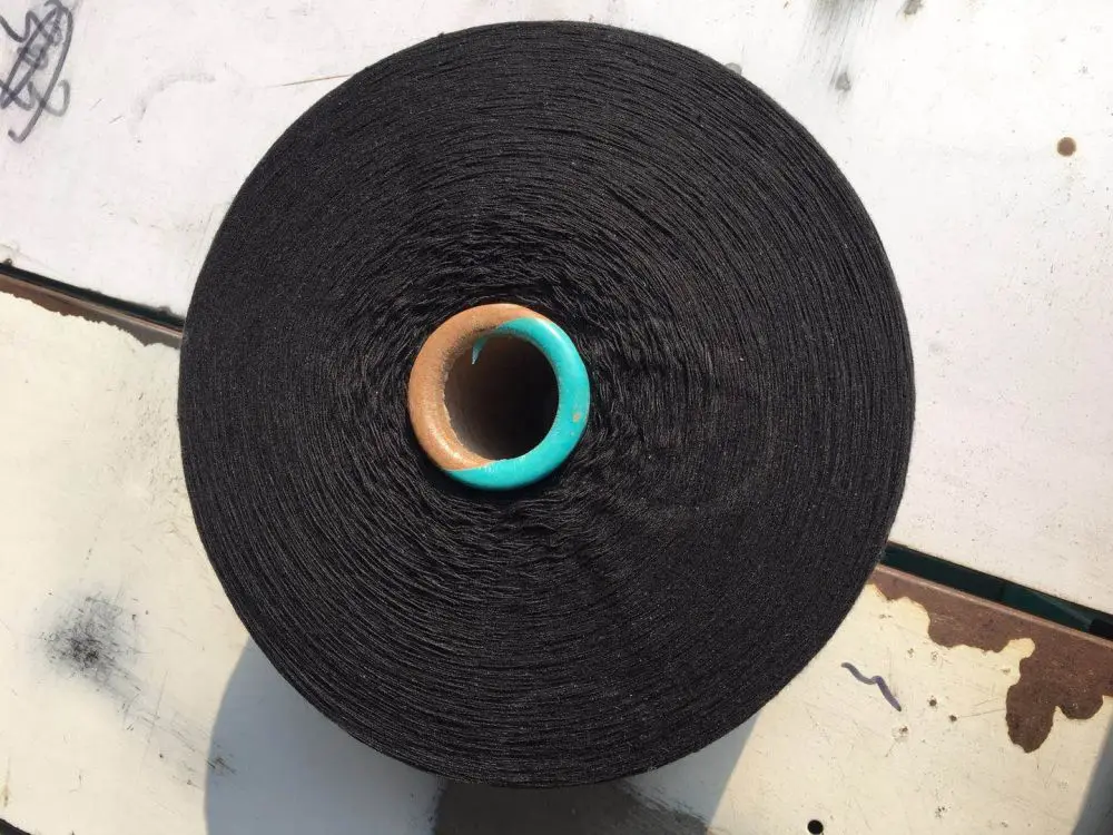 Factory Recycled/Regenerated cotton and polyester open end color dyed yarn for gloves 10s black yarn