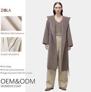 Customized Women's Casual Cashmere Coat with Long Hood Autumn Winter Keep Warm Pocket for the Season