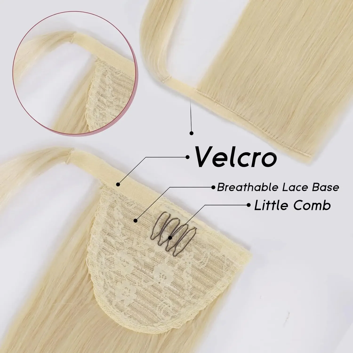 Extension per capelli a coda di cavallo 100% veri capelli umani lisci naturali pezzi unici biondo decolorato_voghion.com