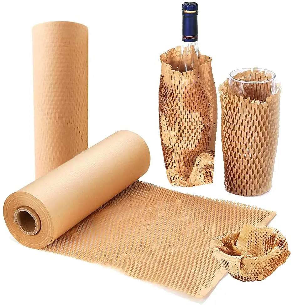 GDCX Recyclable Custom Size Eco Friendly Cushioning Packaging Kraft Paper Wrap Honeycomb Paper for Wrapping Glass