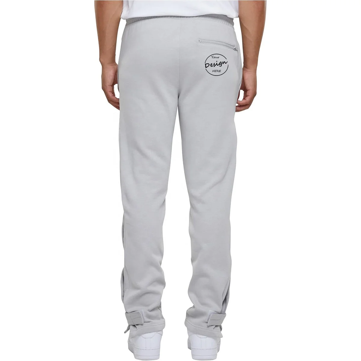 JL819A Manufacturer Loose Cotton Sweat Pants Baggy Side Button Flare Wide Leg Embroidery Sweatpants for Men