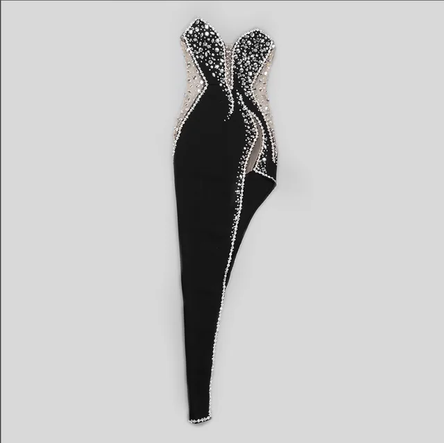 Autumn New Black Bustier With Diamonds Tight Dress Long Elegant Fashion Banquet Evening Dress - Image 6