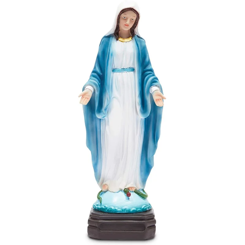 Nueva figurilla religiosa elegante y encantadora de resina artesanal en línea, estatua de resina de la Virgen María