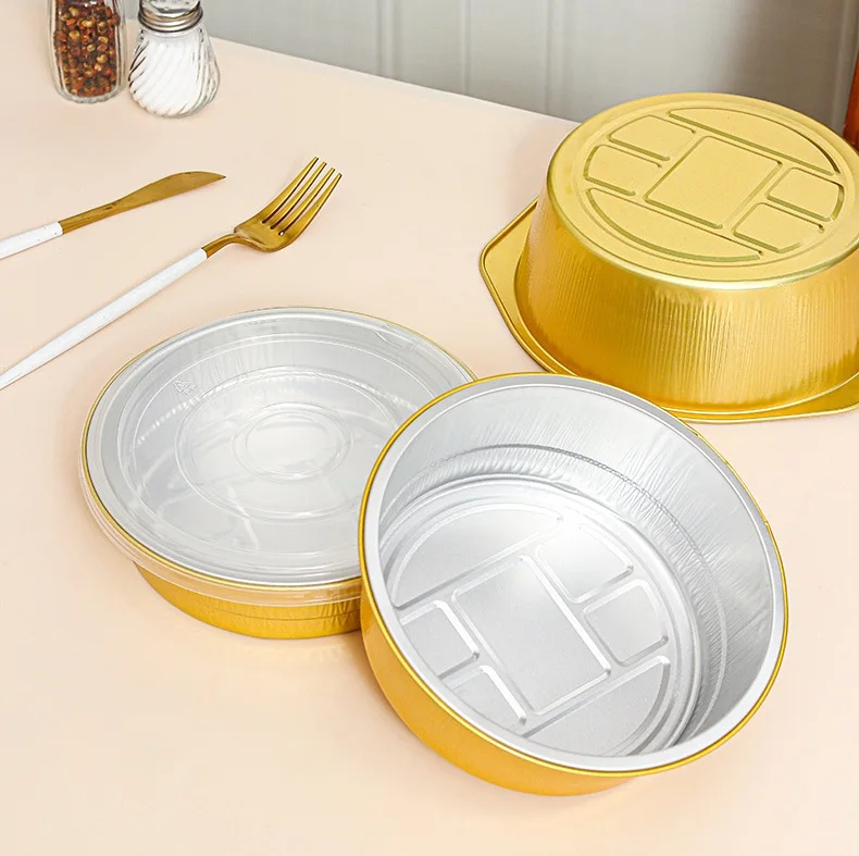 Y870 870ML Kontainer Pengambilan Makanan Restoran Berbahan Aluminium Berkualitas Tinggi Kemasan Makanan Bulat Kontainer Aluminium Foil dengan Tutup Tebal