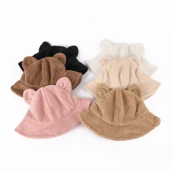 Japanese New Sweet Cute Fisherman Hat Korean Ears Warm Windproof Female Bucket Caps Fluzzy Fashion Cartoon Preppy Student Hat