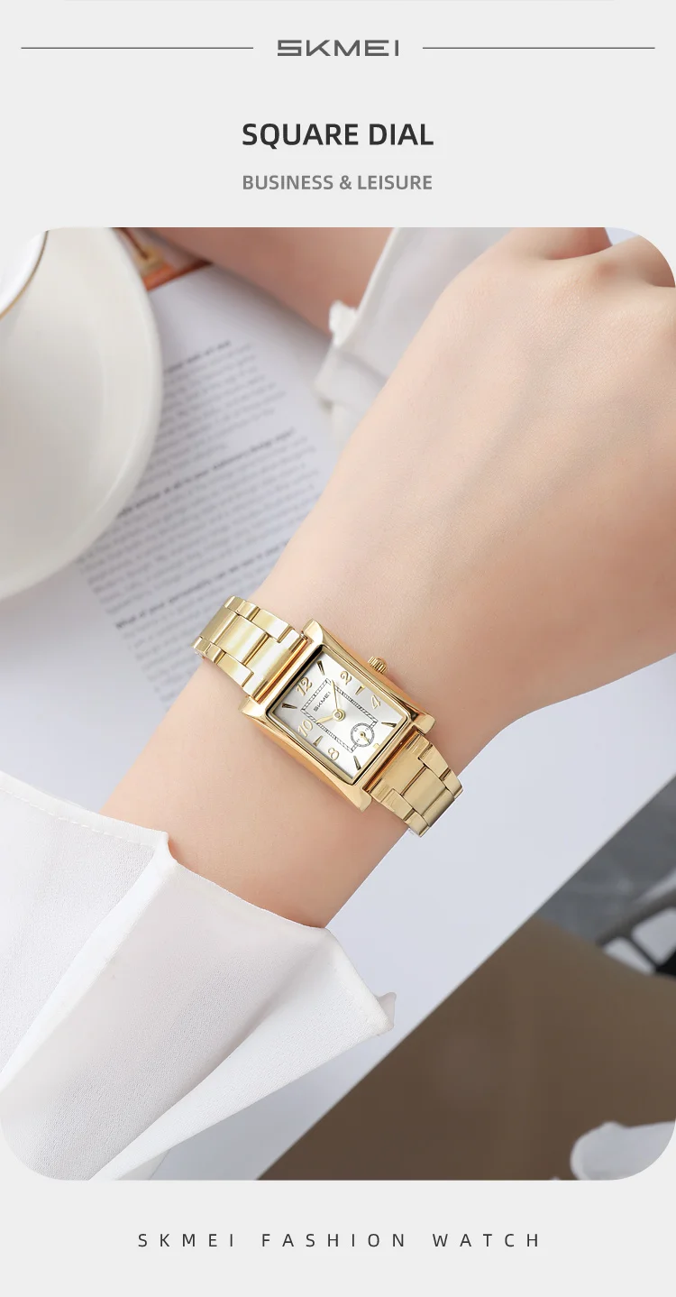 Skmei 2570 Elegant Fashion Women Quartz Watch Costume Stainless Steel Band Waterproof Rectangle in Stock Casual Watch Set