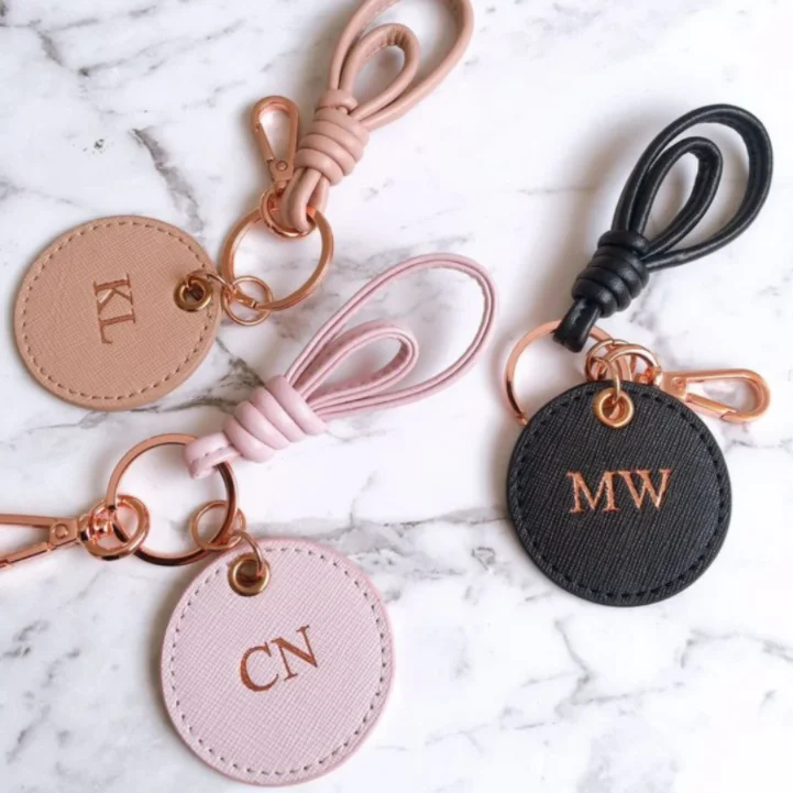 PERSONALISED MONOGRAMMED KEYRING Saffiano Leather Keyrings Key