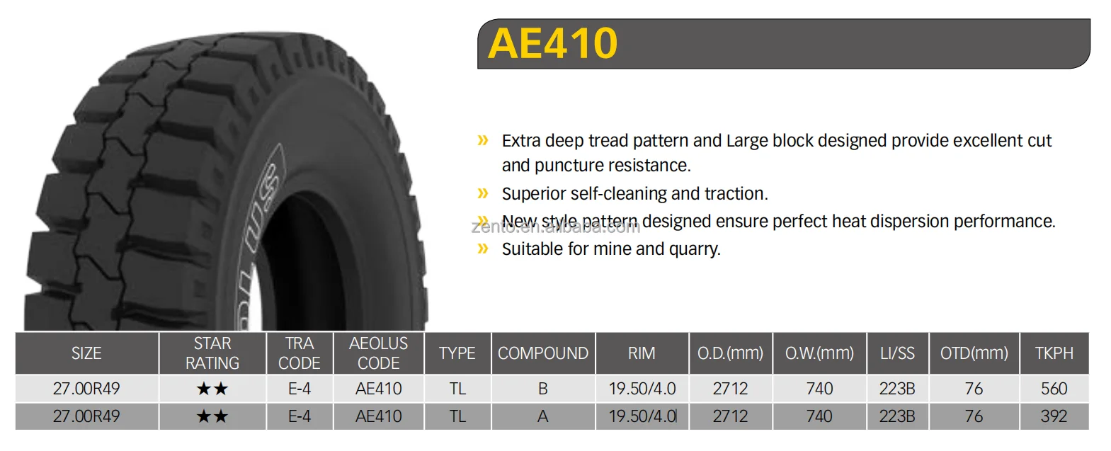 27.00r49 Aeolus Ae410 ** E4 Radial Otr Tyres For Komatsu Construction 