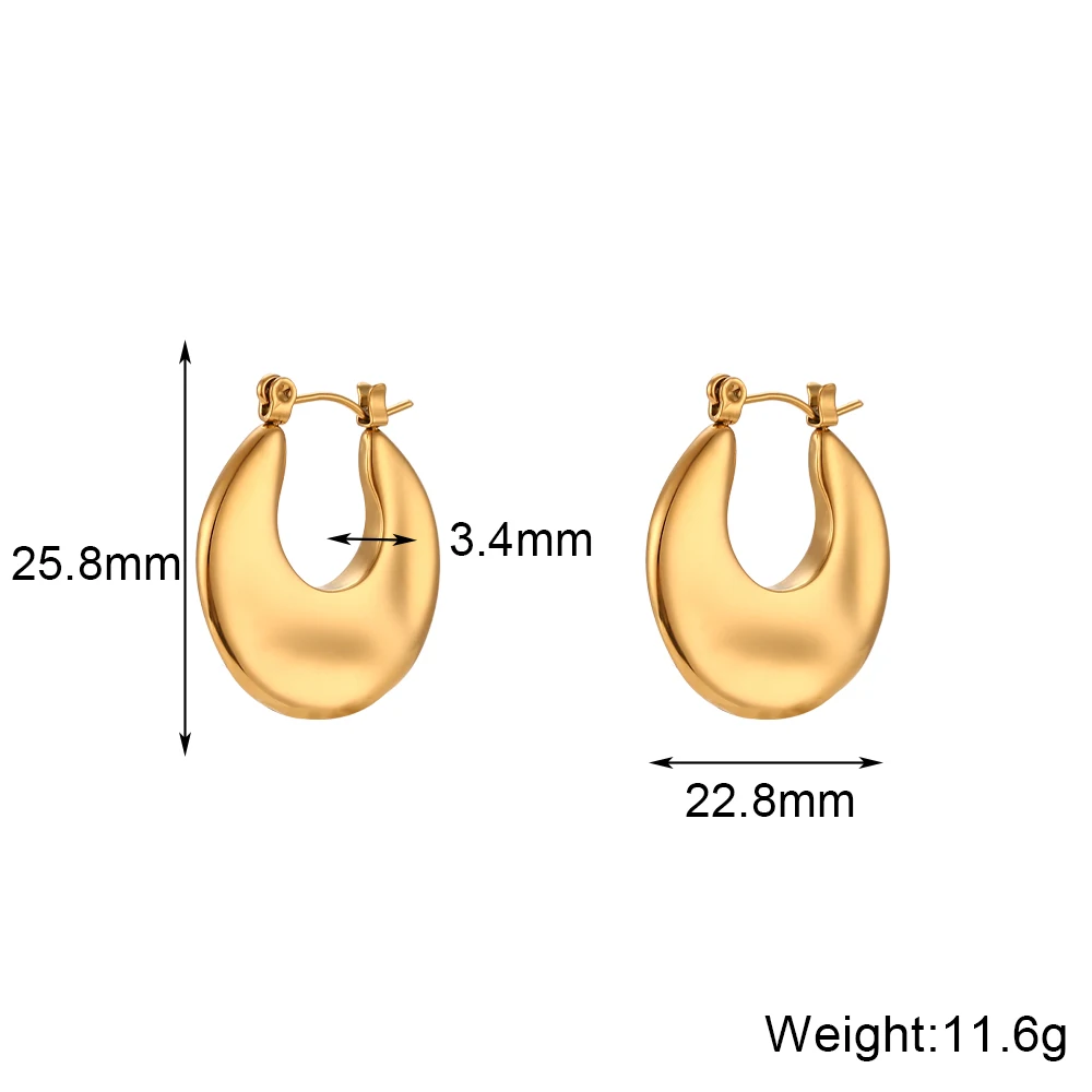 Hammered 18k Gold Plated Hoop Earring Tarnish Free Stainless Steel