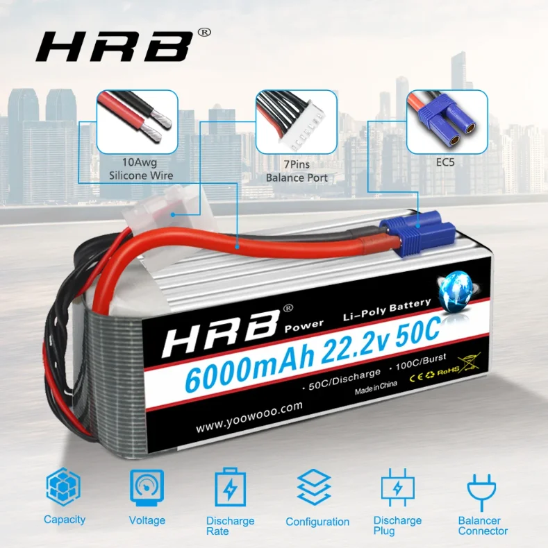 HRB 6S 6000 MAh 100C Lipo Battery XT90 22.2V RC Lipo Battery - Foto 10