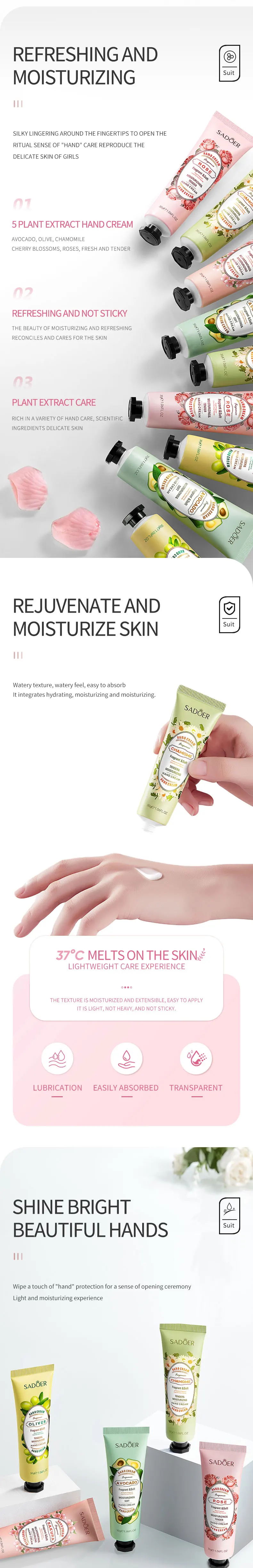 Wholesale SADOER Private label in Stock Mini Hand Cream Lotion moisturizing Natural PlantHand Cream factory