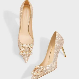 Spring Summer 3cm 6cm 8cm Luxury Shiny Women Wholesale Custom Female High Heels Bridal Bridesmaid Heel Sandals Gold Dress Shoes